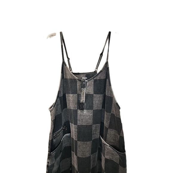 Rags Women’s Tank Romper Black Denim Check Size (L) NWT Snapless Jumpsuit - Picture 7 of 10